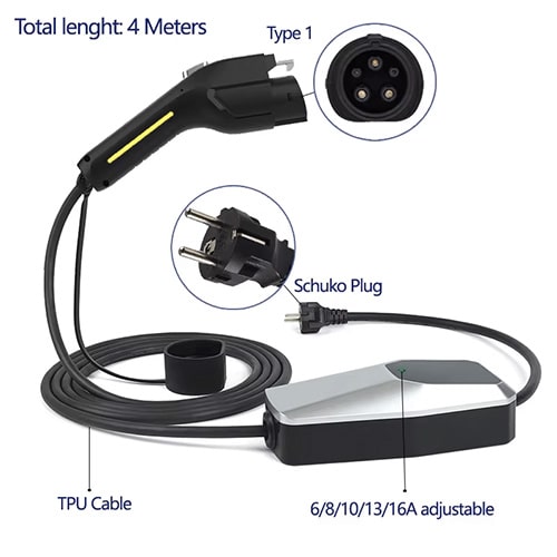 3-EVMOTIONS Zeta EVSE Type1 (max. 16A) Câble de recharge véhicule électrique